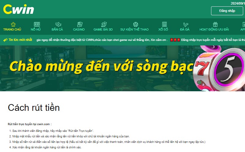 Điều kiện khi rút tiền Cwin